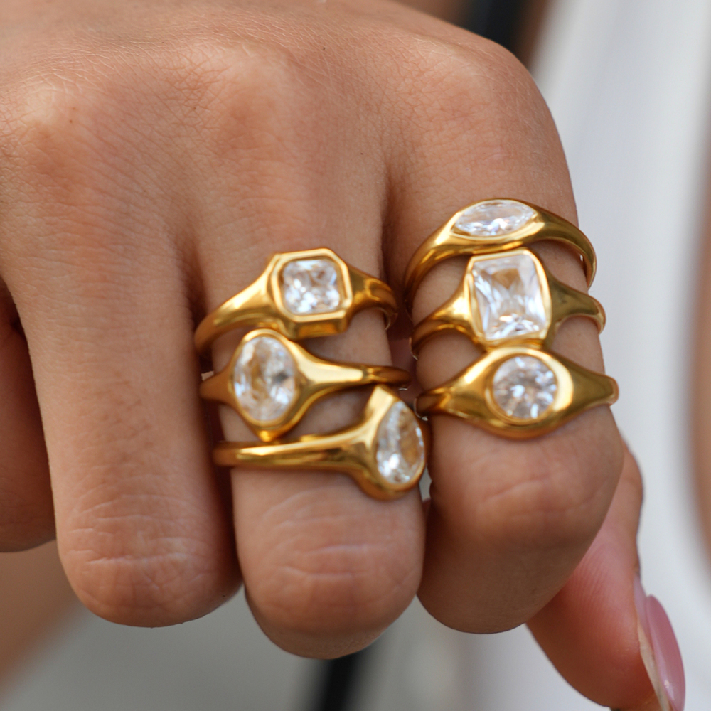 Simple Series Daily Irregular Shape Stainless Steel Waterproof Gold Color Zircon Statement Rings Picture5