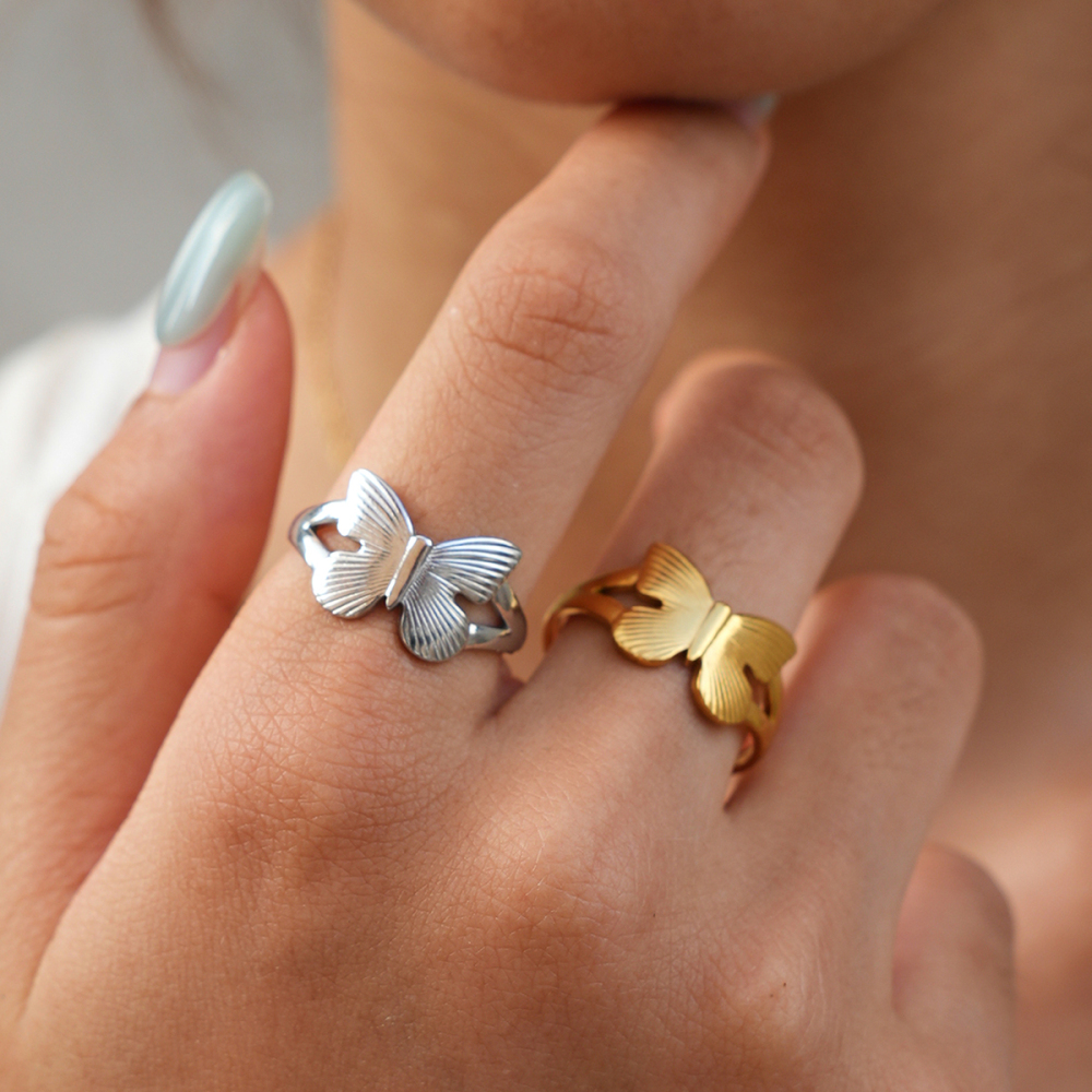 Simple Series Daily Butterfly Stainless Steel Waterproof   Gold Color  Statement Rings Picture5