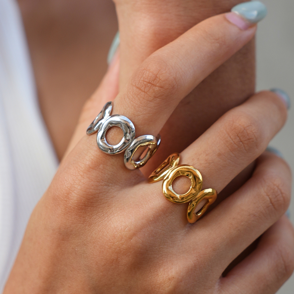 Simple Series Daily Circle Stainless Steel Waterproof   Gold Color  Statement Rings Picture2