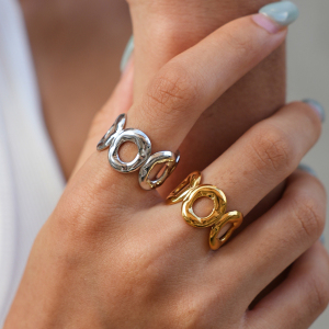 Simple Series Daily Circle Stainless Steel Waterproof   Gold Color  Statement Rings h5 Picture2