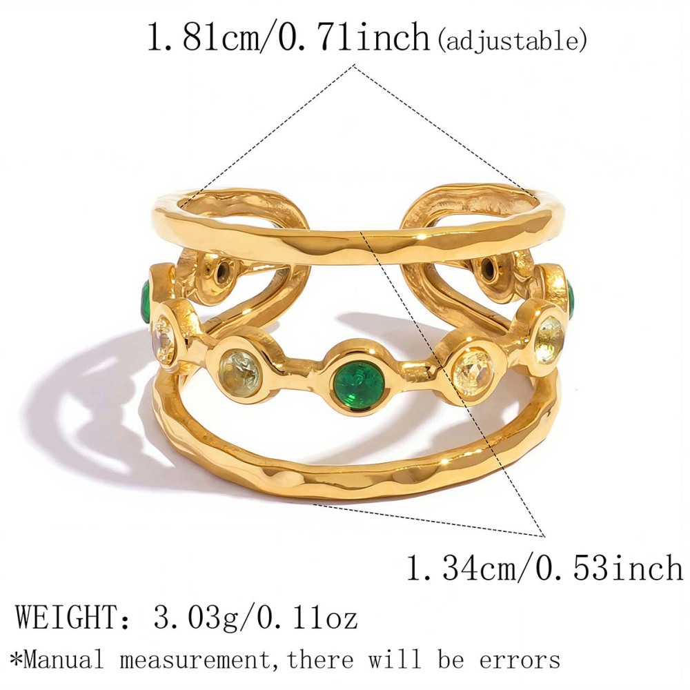 Simple Series Daily Irregular Shape Stainless Steel Waterproof   Gold Color  Zircon Statement Rings 