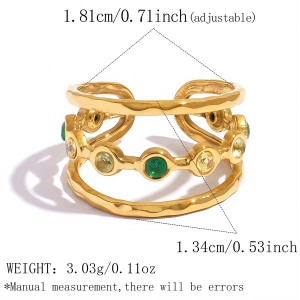 Simple Series Daily Irregular Shape Stainless Steel Waterproof   Gold Color  Zircon Statement Rings h5 