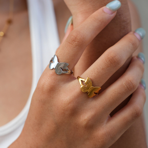 Simple Series Daily Butterfly Stainless Steel Waterproof   Gold Color  Statement Rings h5 Picture2