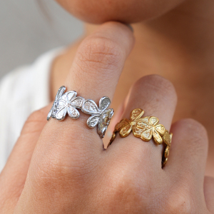 Simple Series Daily Flower Stainless Steel Waterproof   Gold Color  Statement Rings h5 Picture3