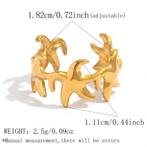 Simple Series Daily Starfish Stainless Steel Waterproof   Gold Color  Statement Rings h5 