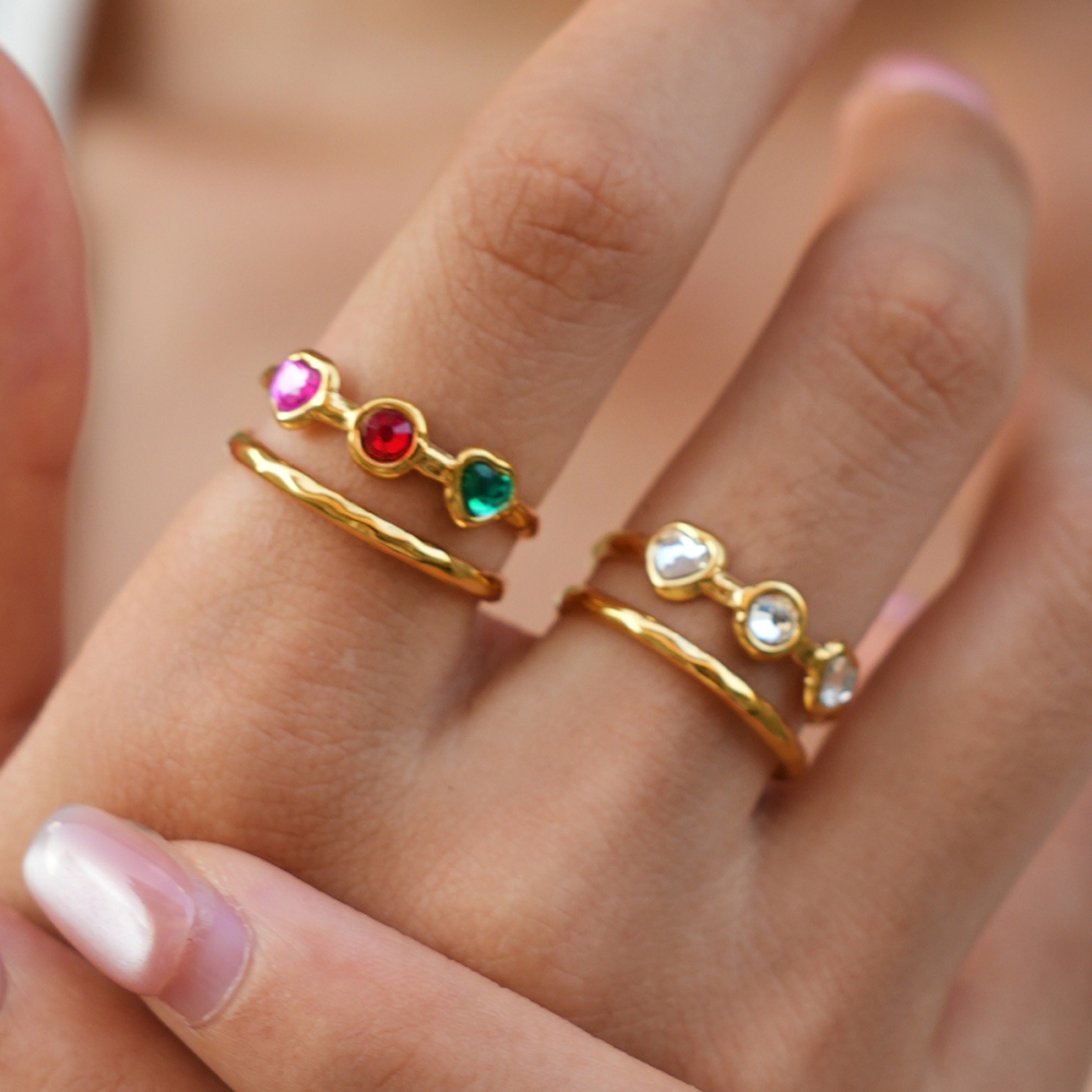 Simple Series Daily Irregular Shape Stainless Steel Waterproof   Gold Color  Zircon Statement Rings Picture3