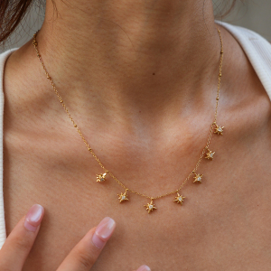 Simple Series Daily Star Stainless Steel Waterproof Gold Color Rhinestone Unisex Pendant Necklaces h5 Picture3