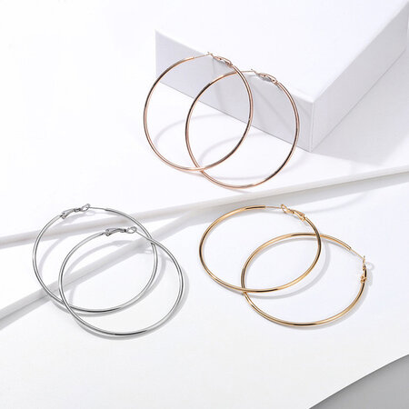 Simple Series Daily Circle Stainless Steel Waterproof Gold Color Women's Hoop Earrings