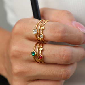 Simple Series Daily Irregular Shape Stainless Steel Waterproof   Gold Color  Zircon Statement Rings h5 Picture4