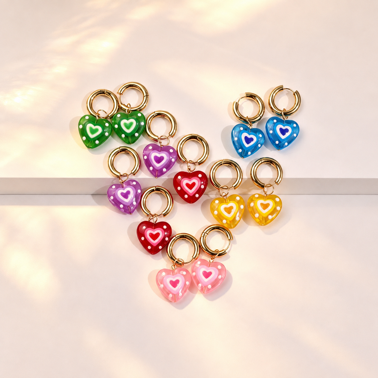 Simple Series Cute Heart Gradient Color Stainless Steel Waterproof   Gold Color  Women's Drop Earrings