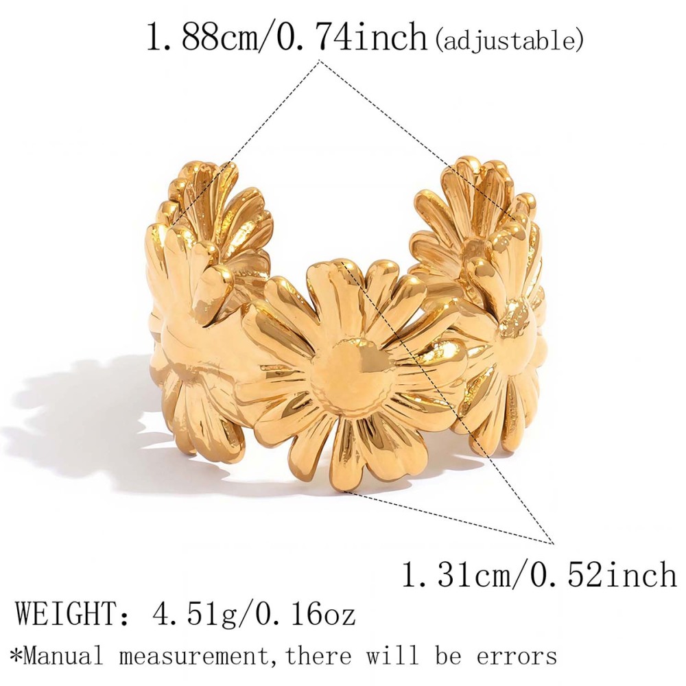 Simple Series Daily Flower Stainless Steel Waterproof   Gold Color  Statement Rings 