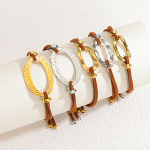 Simple Series Retro Unregelmäßige Form Edelstahl Wasserdicht Goldfarben Geflochtene Damenarmbänder h5 Bild2