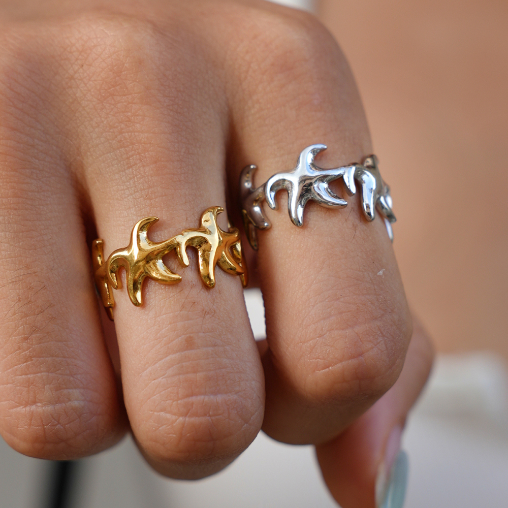 Simple Series Daily Starfish Stainless Steel Waterproof   Gold Color  Statement Rings Picture4