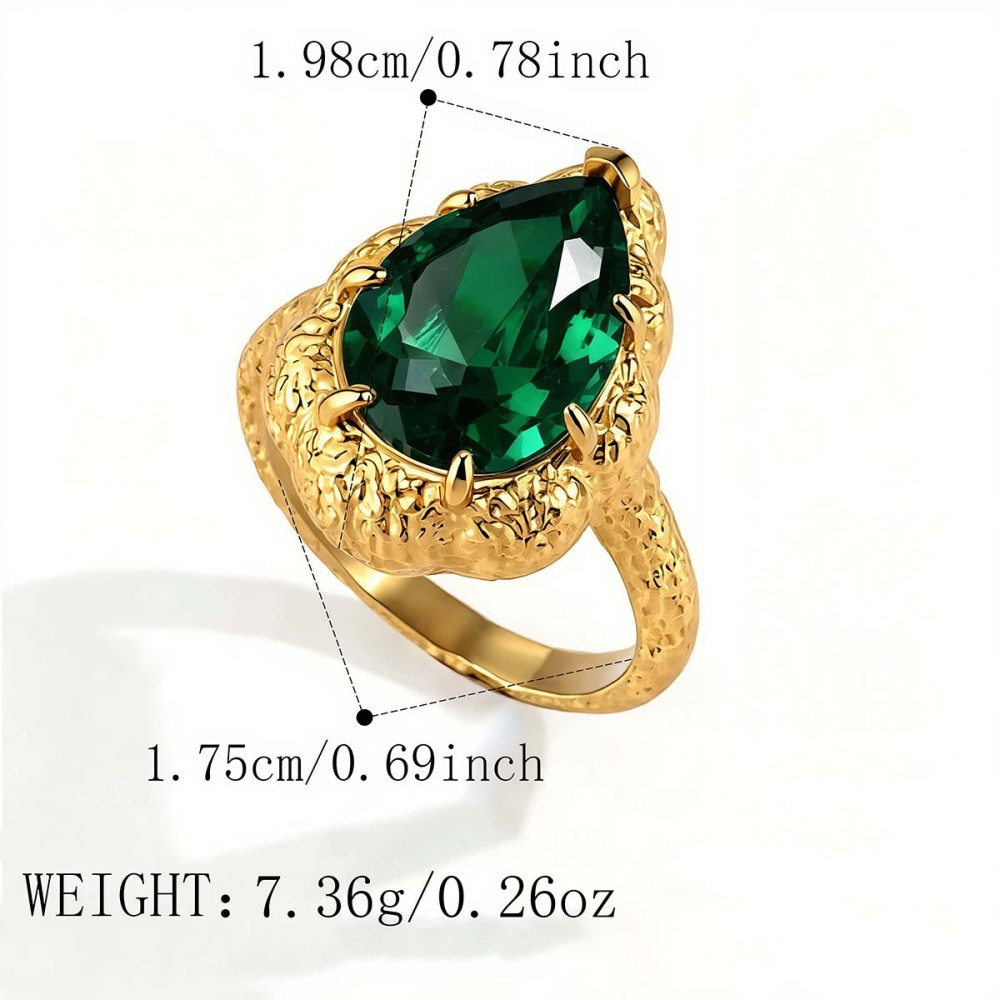 Simple Series Daily Droplet Stainless Steel Waterproof   Gold Color  Zircon Gemstone Rings 