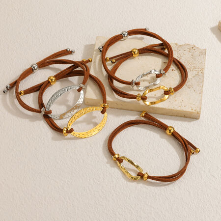 Simple Series Retro Irregular Shape Stainless Steel Waterproof Gold Color Women's Braided Bracelets