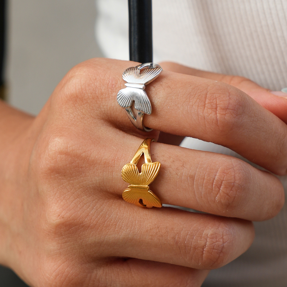 Simple Series Daily Butterfly Stainless Steel Waterproof   Gold Color  Statement Rings Picture3
