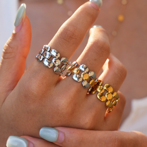 Simple Series Daily Irregular Shape Stainless Steel Waterproof Gold Color Statement Rings h5 Picture4