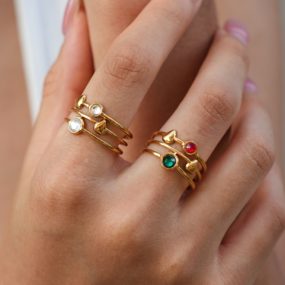Simple Series Daily Irregular Shape Stainless Steel Waterproof   Gold Color  Zircon Statement Rings Picture2