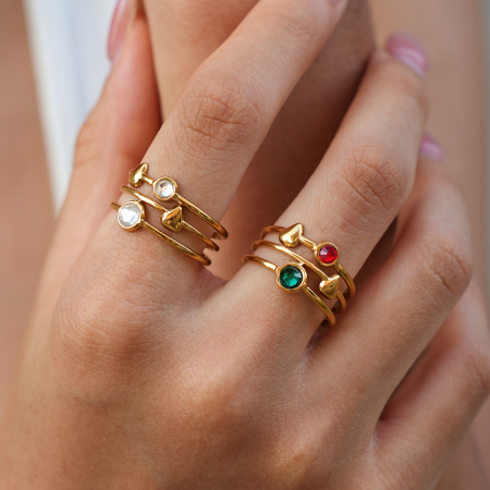 Simple Series Daily Irregular Shape Stainless Steel Waterproof   Gold Color  Zircon Statement Rings 2