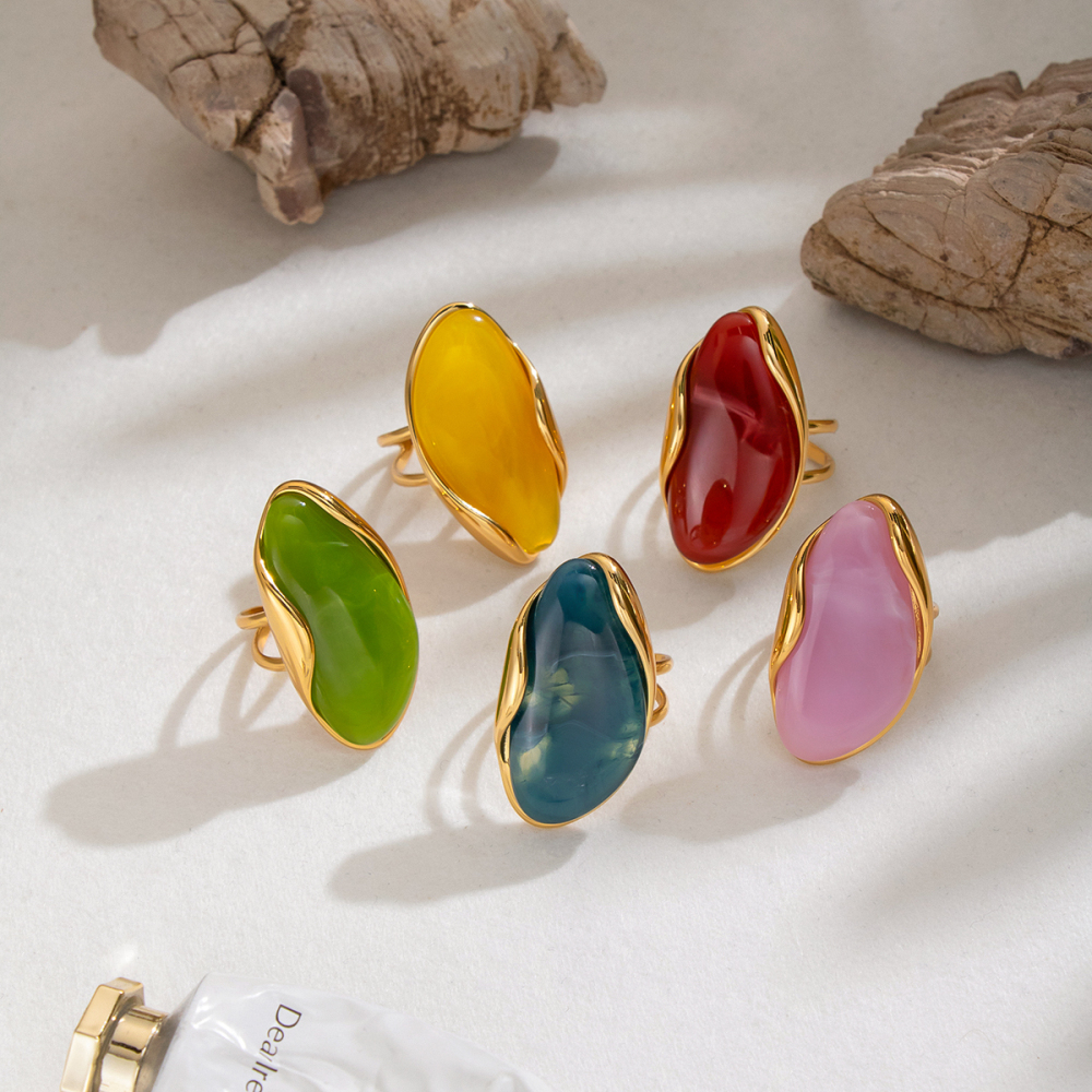 Irregular Shape Resin Gold Color Statement Rings Picture5