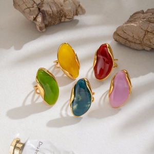 Irregular Shape Resin Gold Color Statement Rings h5 Picture5