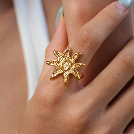Simple Series Daily Sun Stainless Steel Waterproof   Gold Color  Statement Rings 2