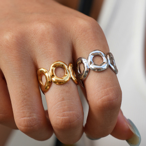 Simple Series Daily Circle Stainless Steel Waterproof   Gold Color  Statement Rings h5 Picture4