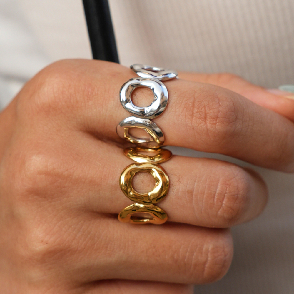 Simple Series Daily Circle Stainless Steel Waterproof   Gold Color  Statement Rings Picture5