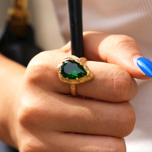 Simple Series Daily Droplet Stainless Steel Waterproof   Gold Color  Zircon Gemstone Rings h5 Picture5
