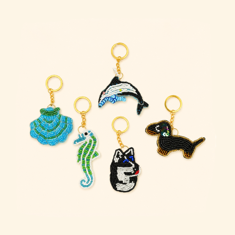 Simple Series Casual Flower Animal Oceanic Style Mixed Color Food Woven Birds Shell Fish Dachshund Seed Bead Keychain Picture2