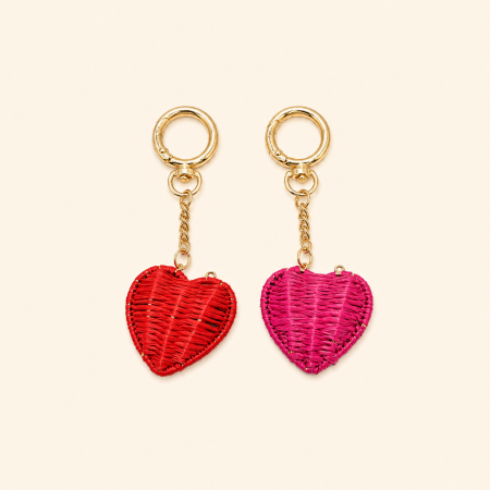 Romantic Series Simple Heart Solid Color Woven Raffia Keychain