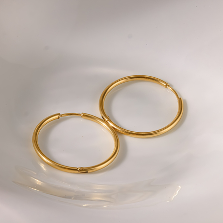 Simple Series Daily Stainless Steel Waterproof Gold Color Women's Hoop Earrings