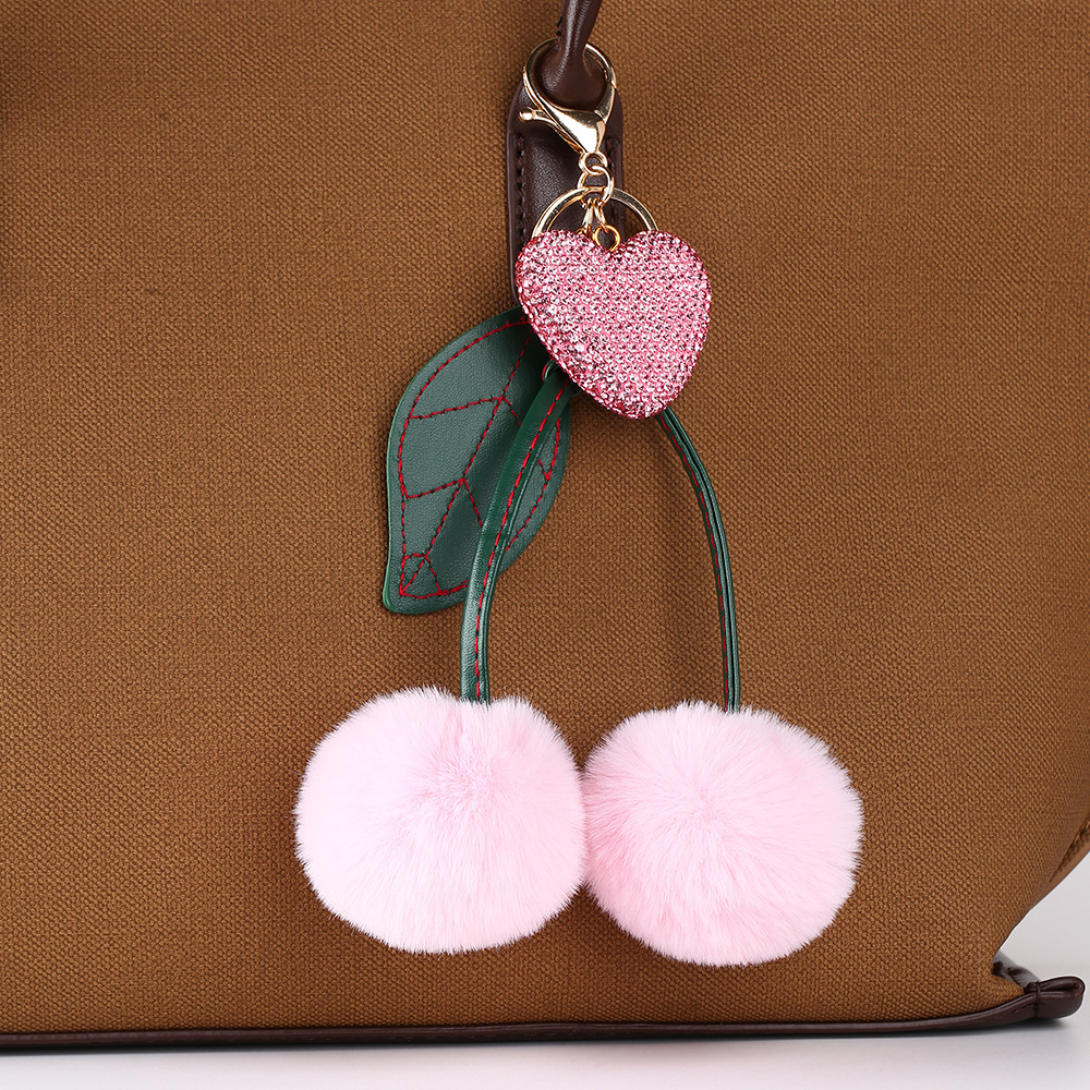 Simple Series Daily Heart Leaf Cherry Pu Rhinestone Bag Charms Picture2
