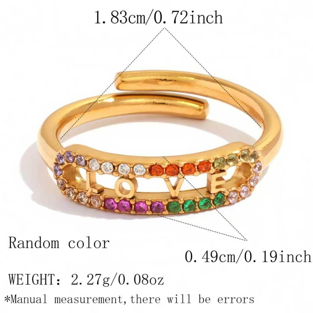 Simple Series Daily Letter Stainless Steel Waterproof Gold Color Rhinestone Statement Rings