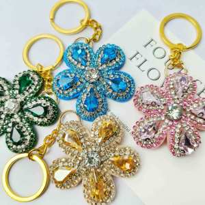 Luxurious Series Daily Flower Mixed Color Alloy Rhinestone Keychain h5 Picture4