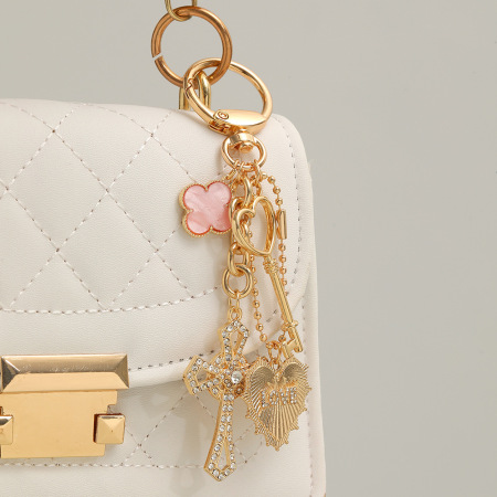 Luxurious Series Casual Letter Heart Cross Key Chain Clover Lock Alloy Rhinestone Keychain 2