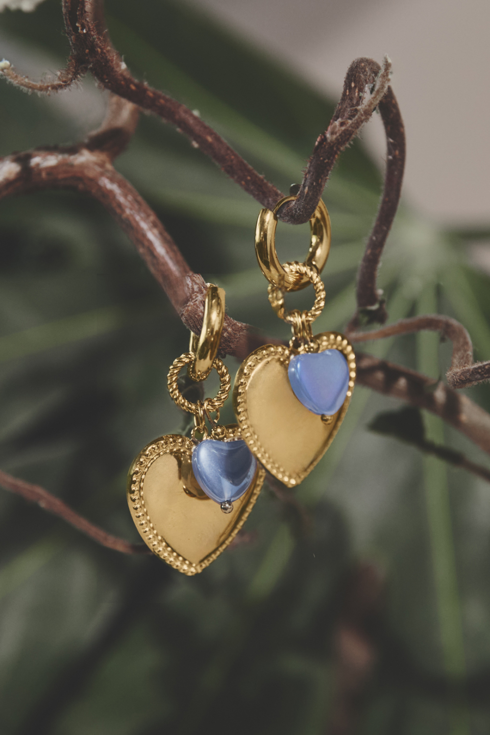 Hoop Earrings With Heart Pendant And Bead On Ring Picture2