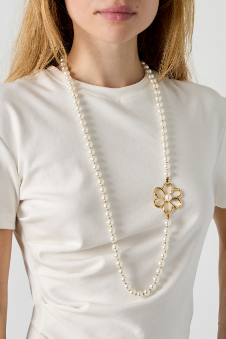 Imitatieparel lange kettingen met bloemmotief, zoete en eenvoudige dagelijkse serie, dames sieraden 2