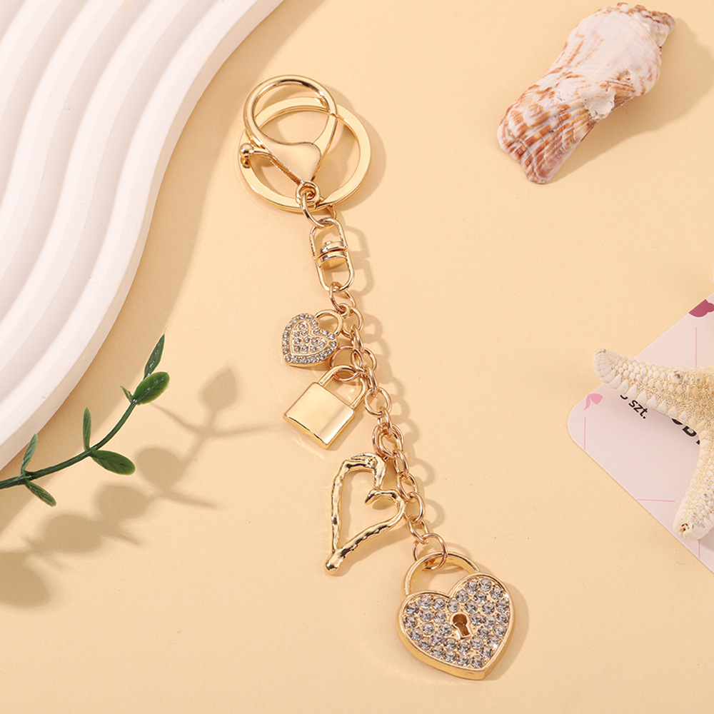 Simple Series Daily Heart Key Chain Lock Alloy Rhinestone Keychain Picture2