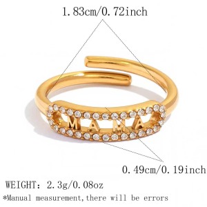 Simple Series Daily Letter Stainless Steel Waterproof Gold Color Rhinestone Statement Rings h5