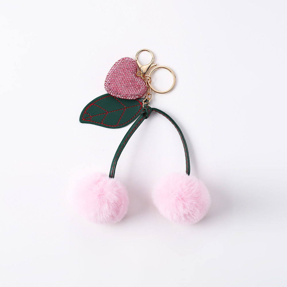 Simple Series Daily Heart Leaf Cherry Pu Rhinestone Bag Charms 