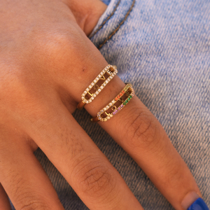 Simple Series Daily Letter Stainless Steel Waterproof Gold Color Rhinestone Statement Rings h5 Picture4