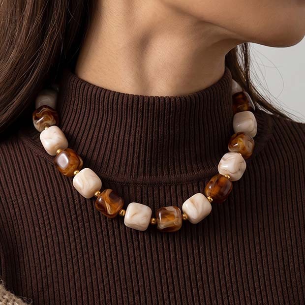 Simple Series Retro Beads Gradient Color Acrylic   Gold Color  Women's Beaded Necklaces Picture2