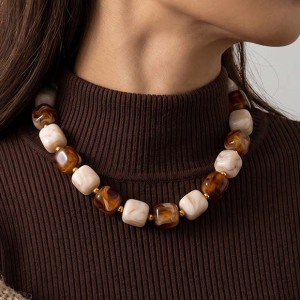 Simple Series Retro Beads Gradient Color Acrylic   Gold Color  Women's Beaded Necklaces h5 Picture2