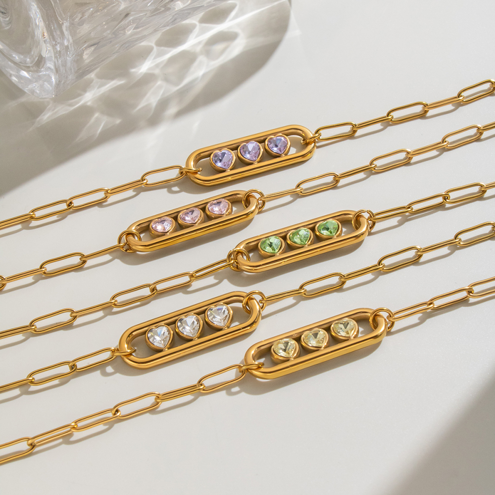 Heart Zircon Stainless Steel Waterproof Gold Color Women's Pendant Necklaces Picture3