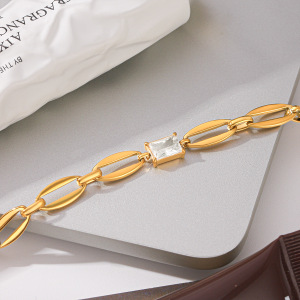 Chain Stainless Steel Waterproof Gold Color Zircon Women's Chain Bracelets h5 Picture5