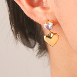 Heart Stainless Steel Waterproof Gold Color Zircon Women's Drop Earrings h5 Picture5
