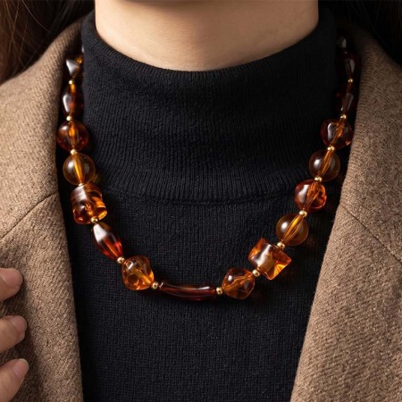 Simple Series Retro Irregular Shape Beads Gradient Color Acrylic Women's Beaded Necklaces 2