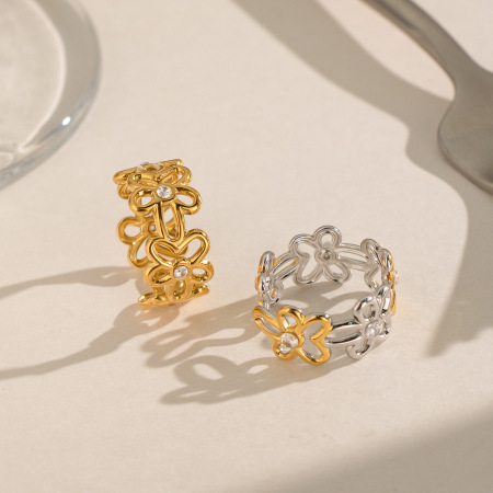 Bloemvormige, waterdichte, goudkleurige, minimalistische ringen van roestvrij staal