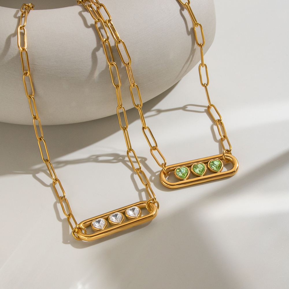 Heart Zircon Stainless Steel Waterproof Gold Color Women's Pendant Necklaces Picture4